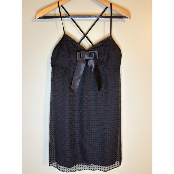 Charlotte Russe Little Black Slip Dress Sz S Bow Polka-dot Pattern Y2K - Picture 1 of 6